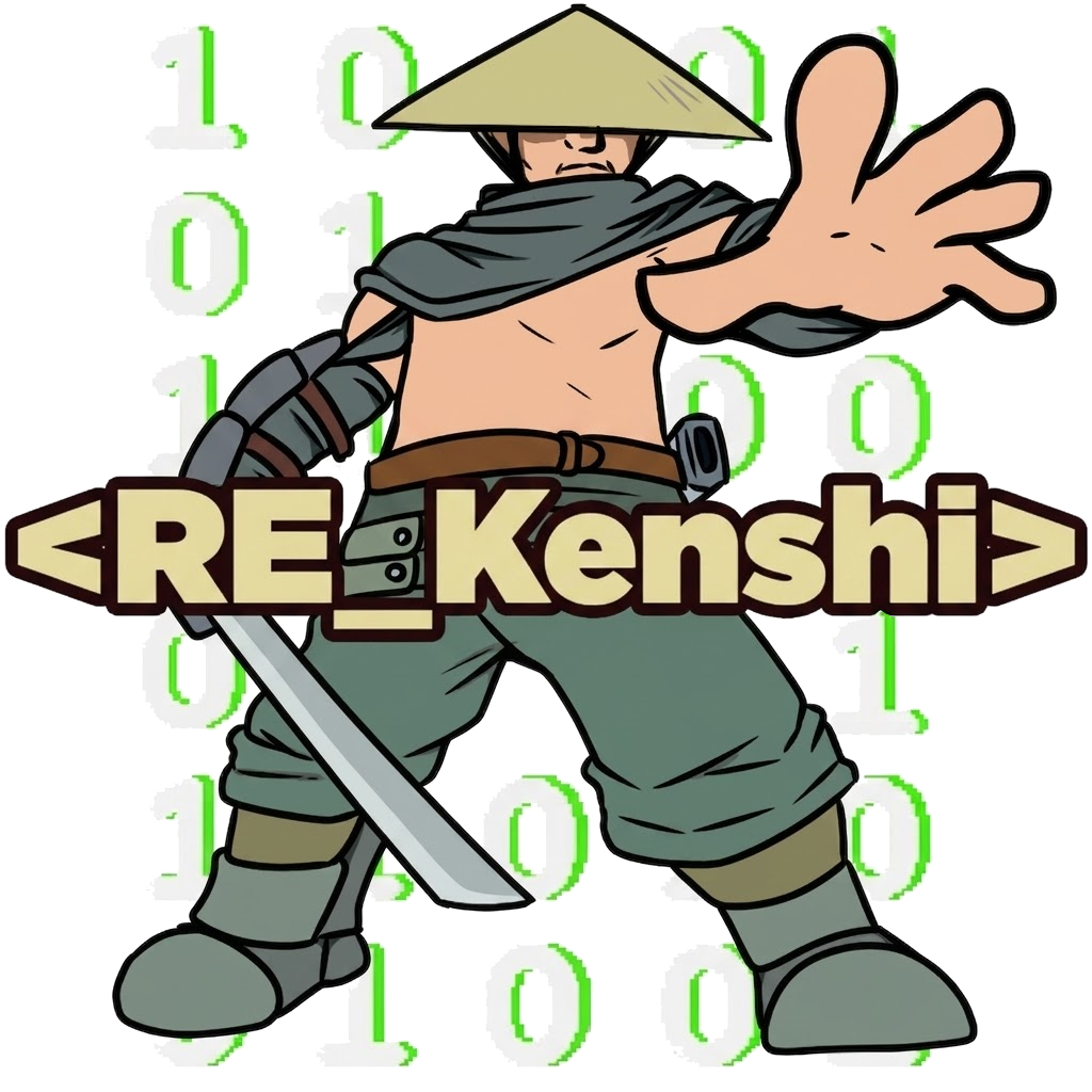 RE_Kenshi artwork showing a sword-wielding character over a binary motif